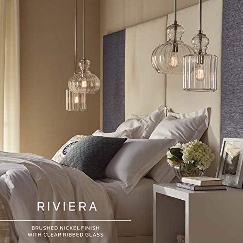 Riviera 13" 1 Light Pendant with Clear Ribbed Glass in Brushed Nickel