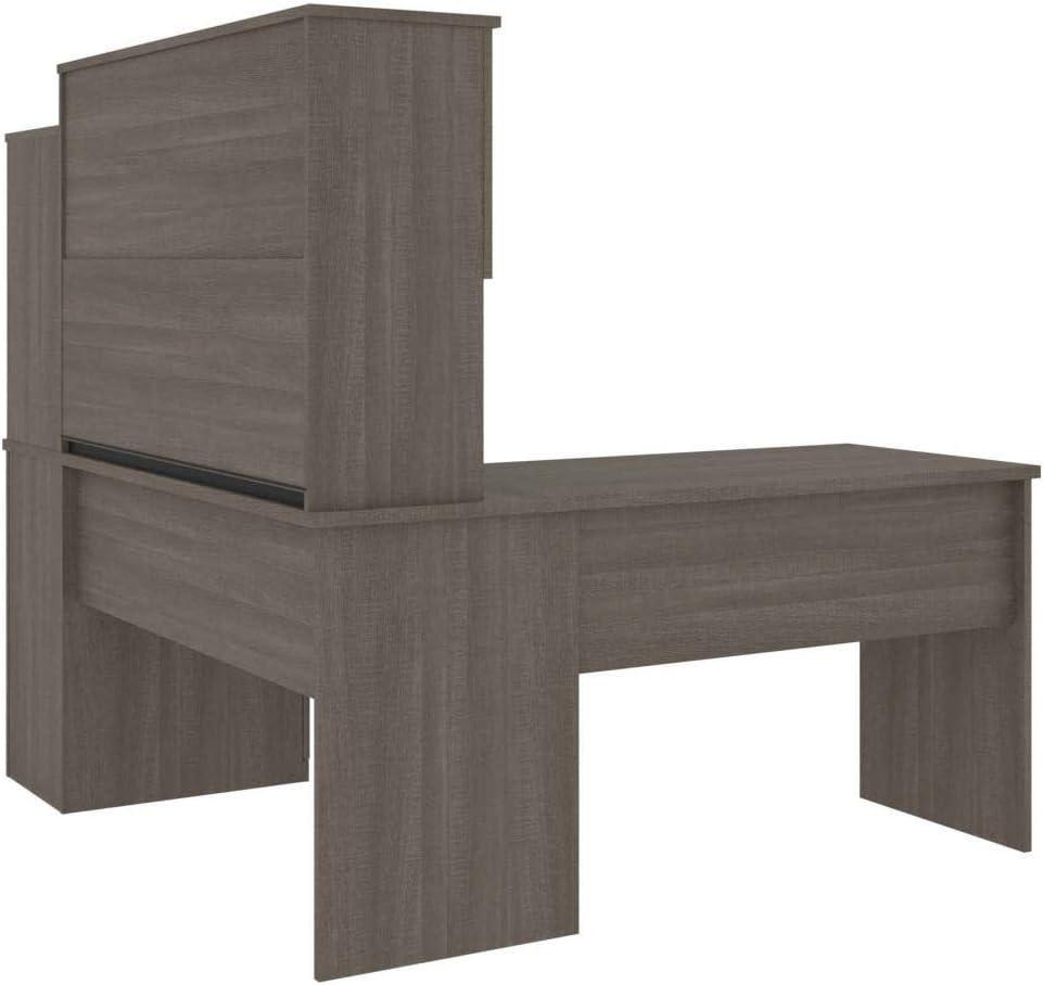 Bestar Dayton L-Shaped Engineered Wood Desk with Keyboard Tray in Bark Gray