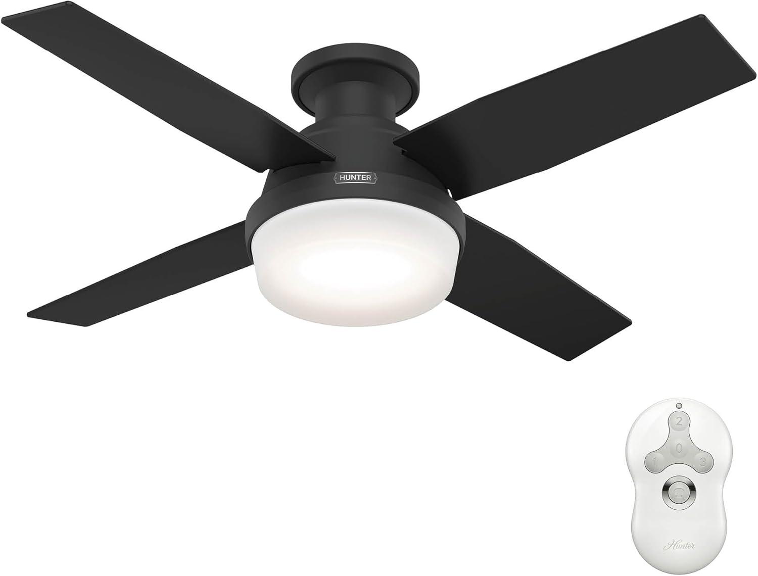 Dempsey Low Profile 44" 4 - Blade Flush Mount Ceiling Fan with Lights and Remote