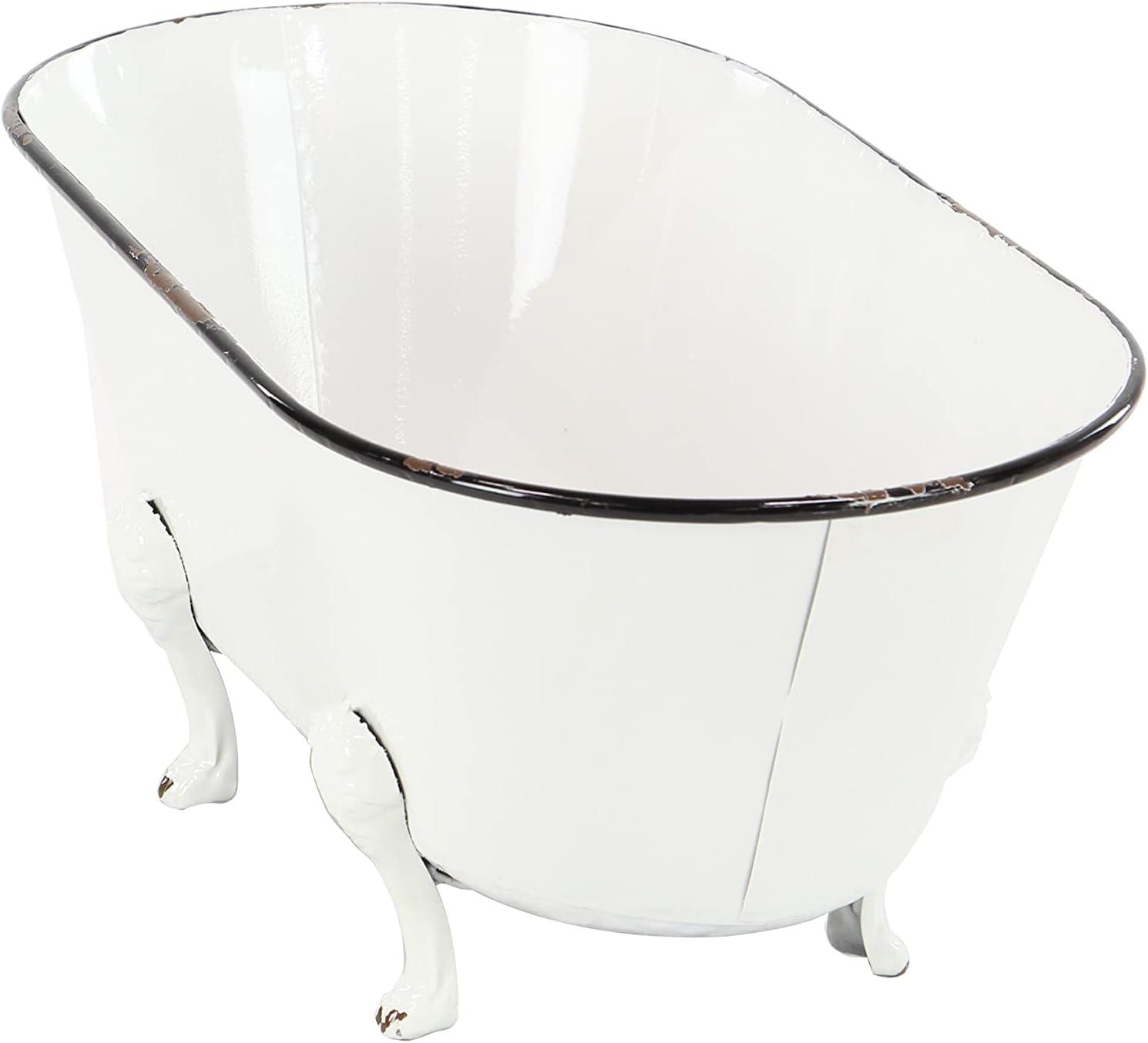 DecMode 20" x 9" Indoor Outdoor Bathtub White Metal Planter