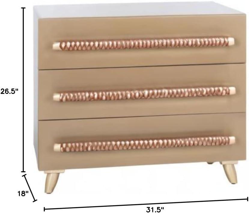 Raquel 3 Drawer Chest - Taupe/Gold/Brown Faux Leather - Safavieh.