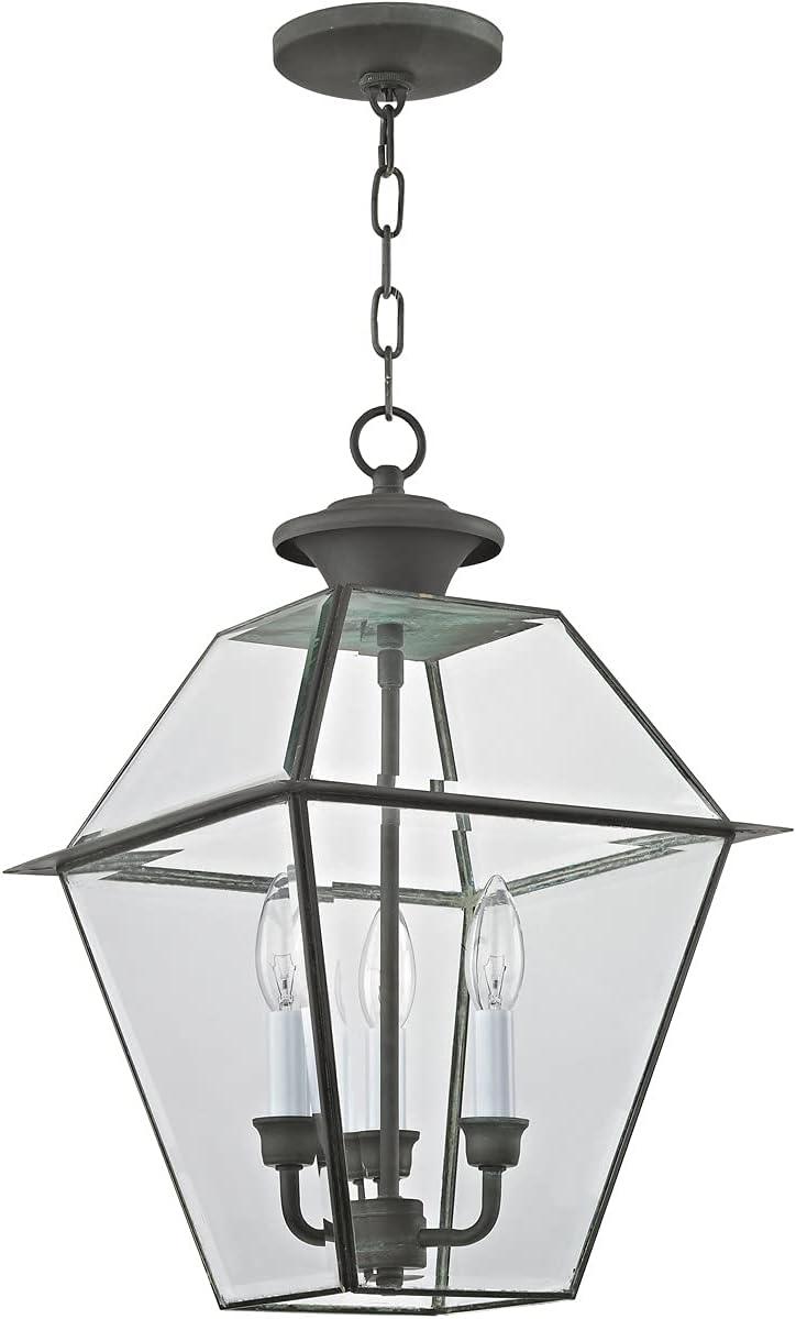 Charcoal Brushed Nickel 3-Light Outdoor Island Pendant with Clear Beveled Glass