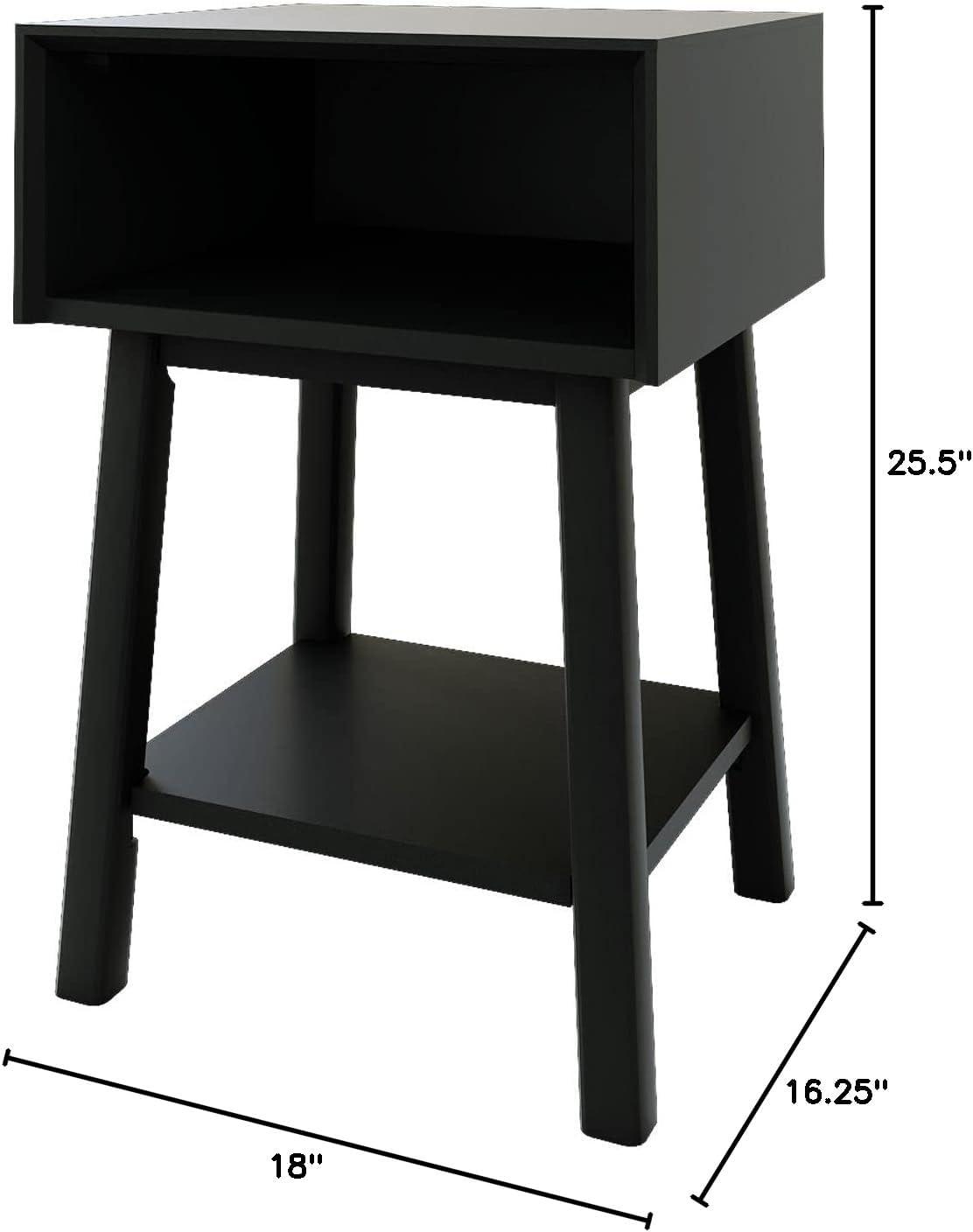 Plank+Beam Mid - Century Modern Nightstand with Cubby Shelf, Solid Wood Bedside Table for Bedroom