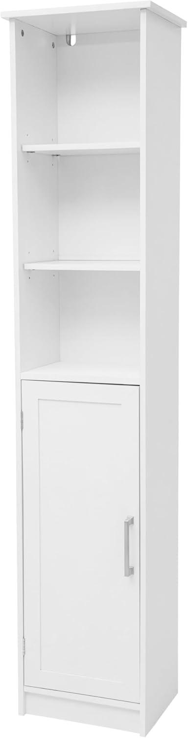 Flash Furniture Vega Freestanding Narrow Bathroom Linen Tower Storage Cabinet Organizer with Door, In-Cabinet Adjustable Shelf, and Upper Open Shelves