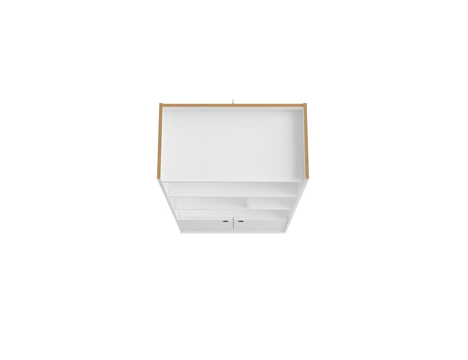 Mid-Century Modern White and Wood 3-Tier Bookshelf with Doors