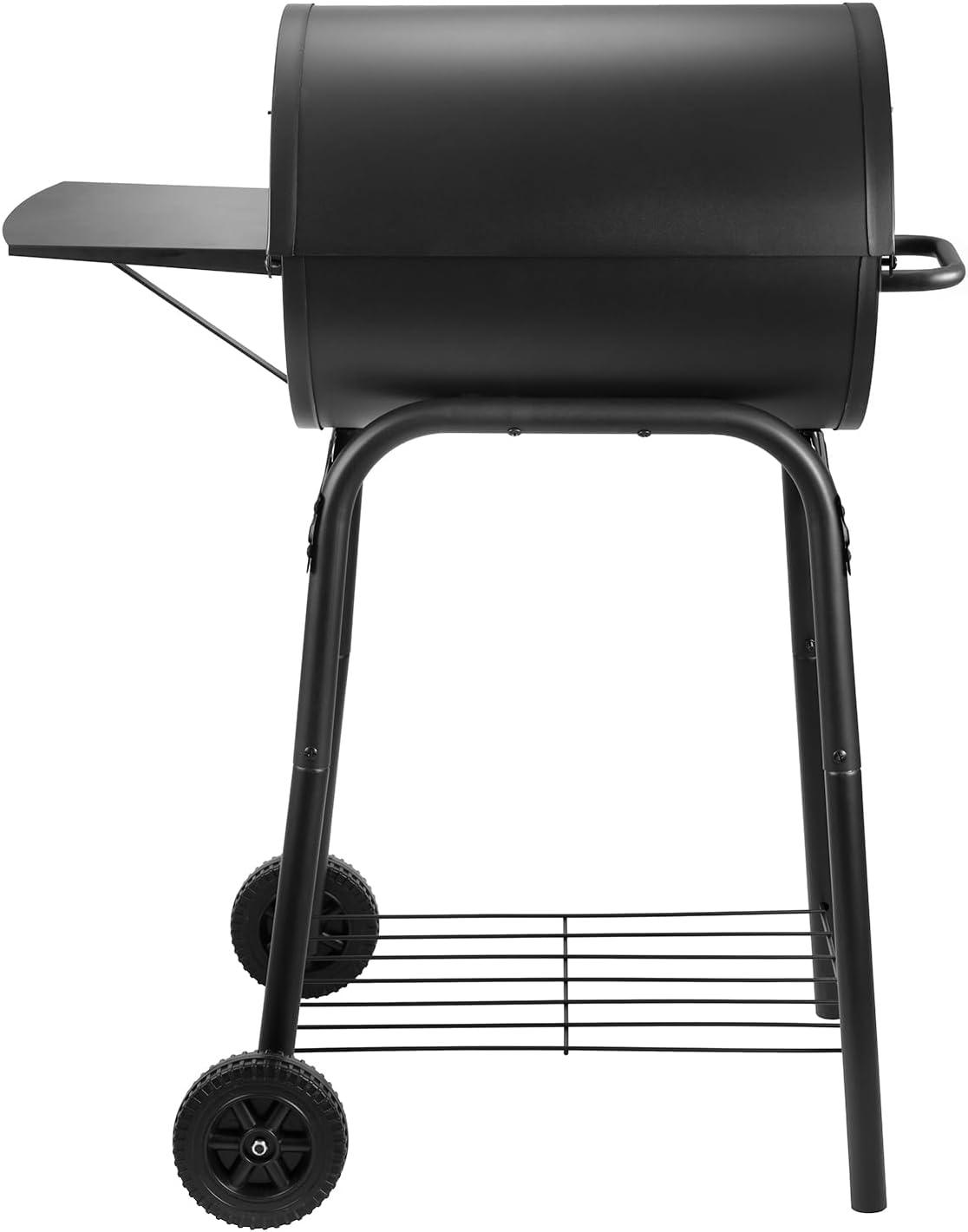 Charcoal Grills Outdoor BBQ Grill, Barrel Charcoal Grill with Side Table, with Nearly 500 Sq.In. Cooking Grid Area, Outdoor Backyard Camping Picnics, Patio and Parties, Black