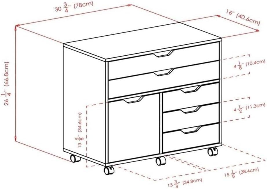 Halifax 3 Section Mobile Storage Cabinet Black - Winsome: MDF Wood Composite, 5 Drawers, 1 Door