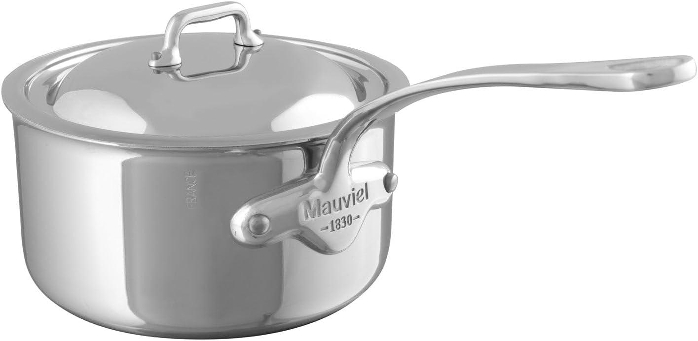 Mauviel M'COOK 5-Ply Sauce Pan With Lid, Cast Stainless Steel Handle, 1.8-Qt