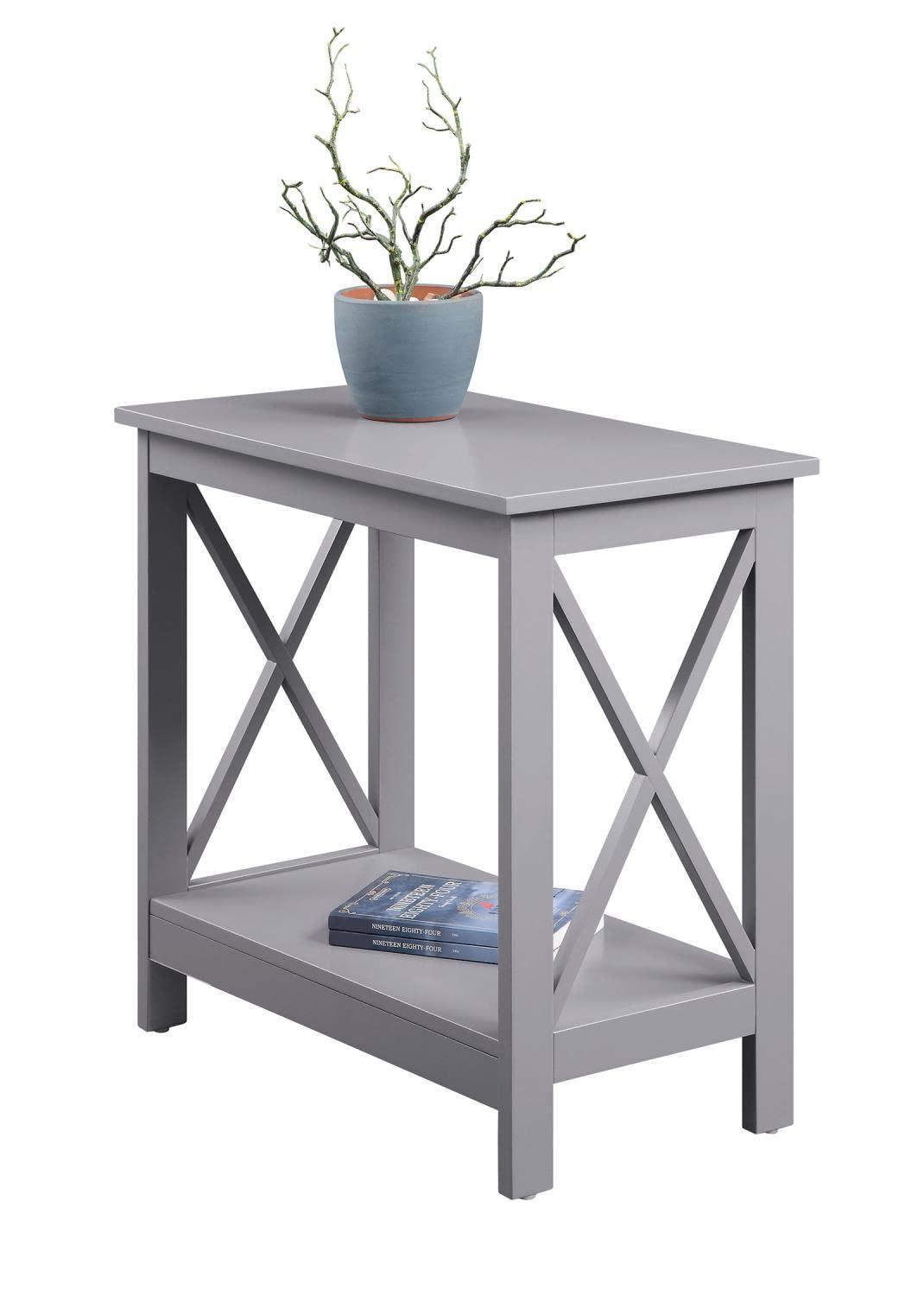 Convenience Concepts Oxford Chairside End Table with Shelf in Gray Wood Finish
