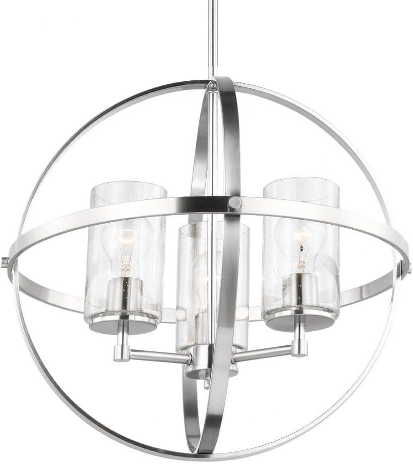 Alturas 3-Light Satin Brass Modern Dining Room Hanging Globe Chandelier with Clear Seeded Glass Shades