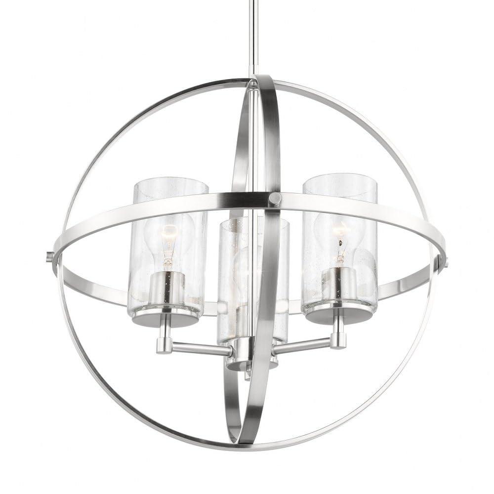Alturas 3-Light Satin Brass Modern Dining Room Hanging Globe Chandelier with Clear Seeded Glass Shades