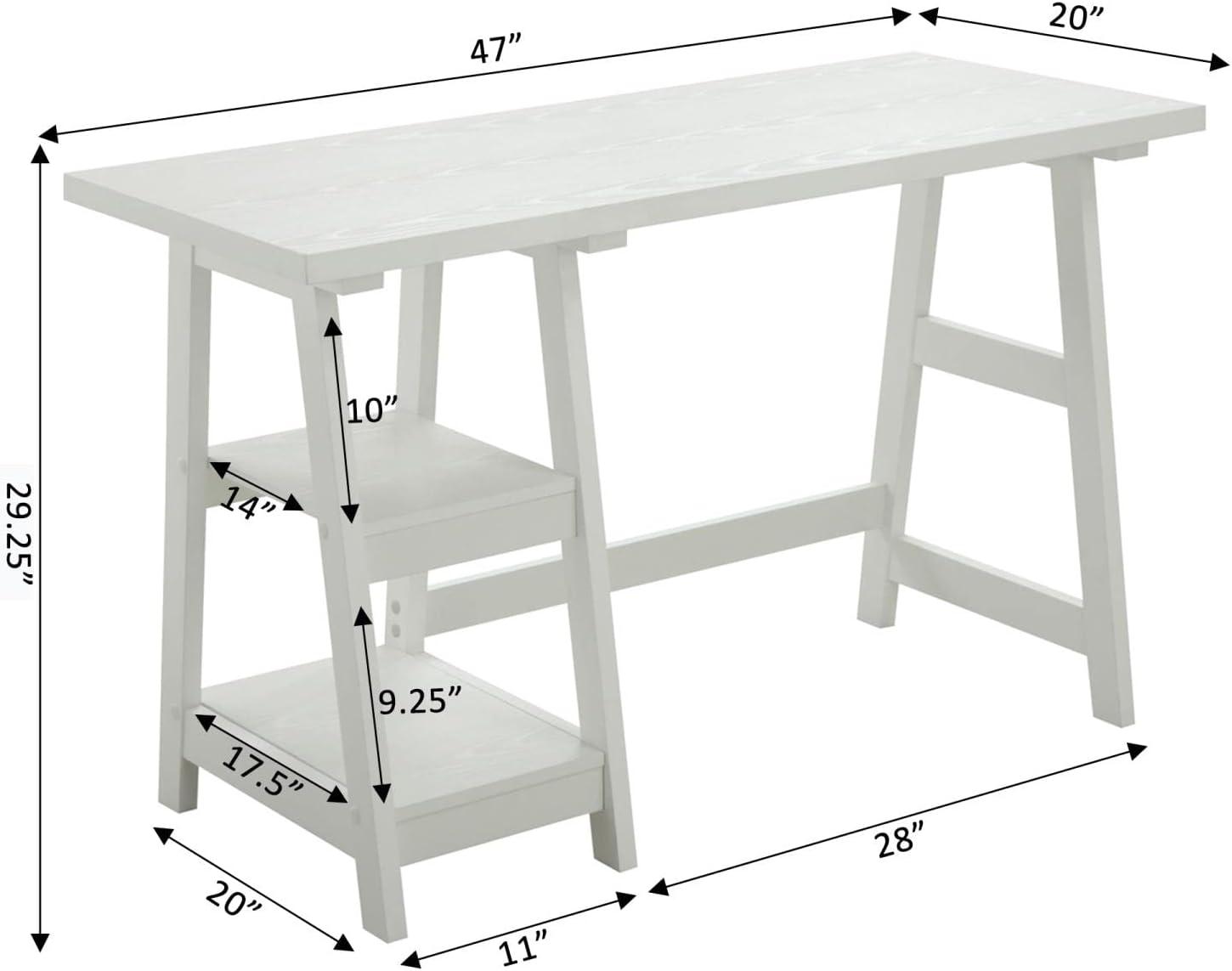 Convenience Concepts Designs2Go 29.25" Tall Trestle Desk with Shelves, White