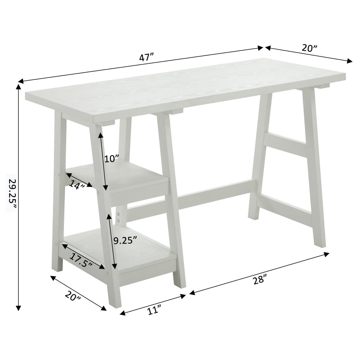 Convenience Concepts Designs2Go 29.25" Tall Trestle Desk with Shelves, White