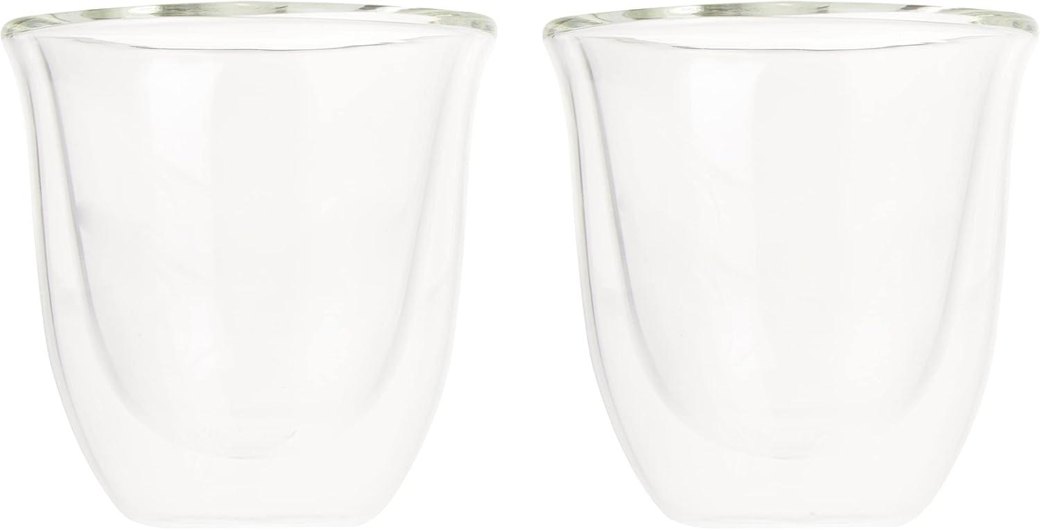 De'Longhi Double Walled Thermo Espresso Glasses, Set of 2, Regular, Clear, 60 milliliters