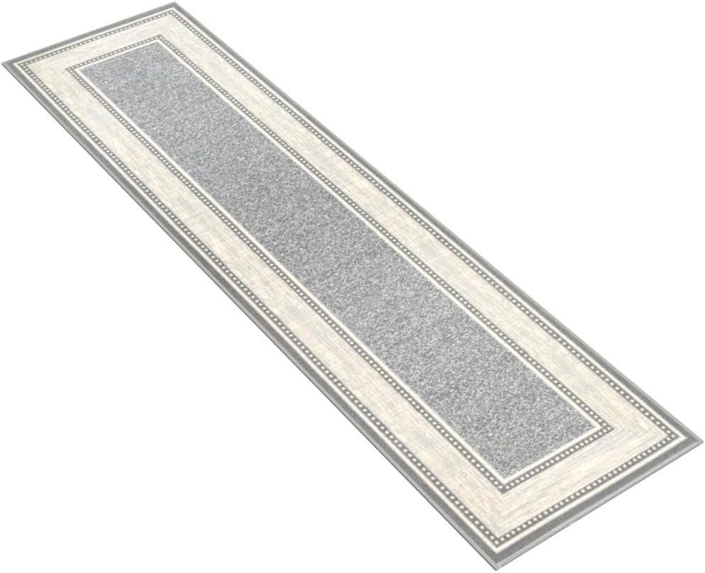 Machine Washable Non-Slip Bordered Gray Area Rug For Living Room, Hallway, Entryway Rug