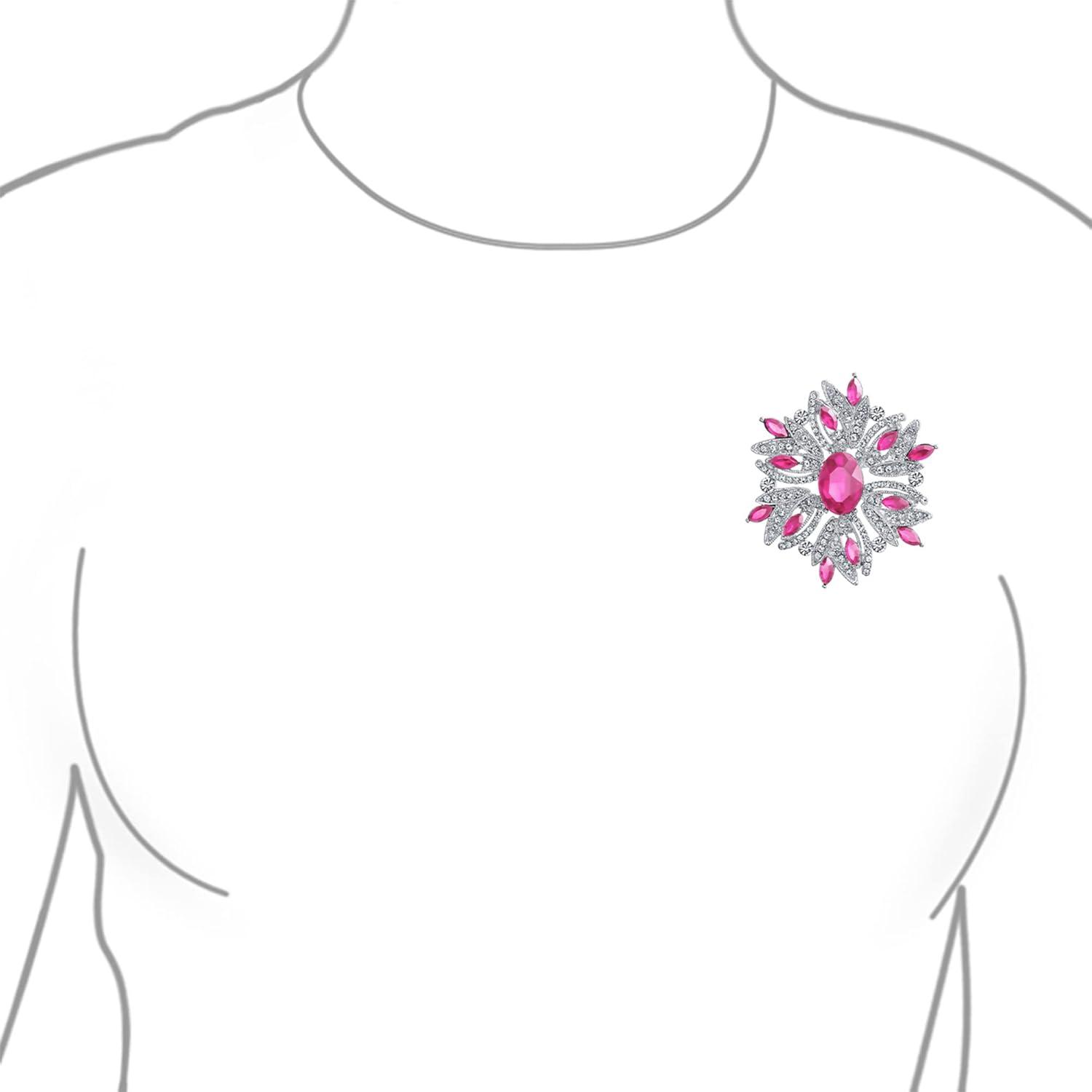 Unique Bargains Women's Rhinestone Flower Brooch Pin Red