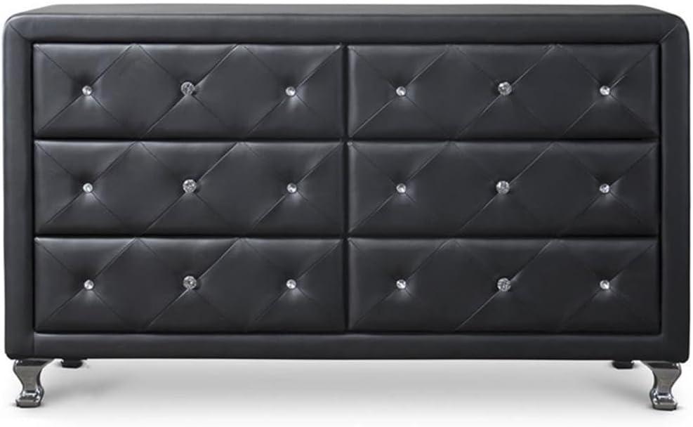 Baxton Studio Luminescence Black Faux Leather Upholstered Dresser