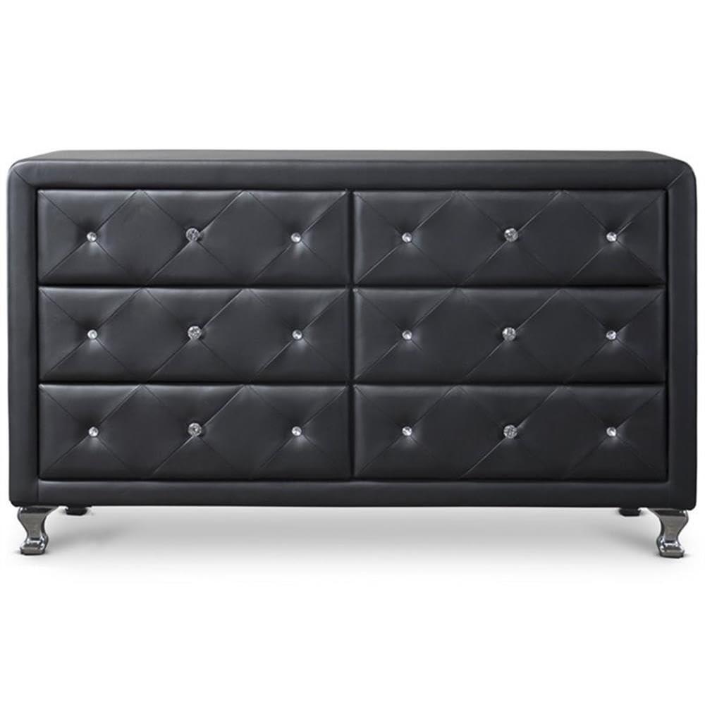 Baxton Studio Luminescence Black Faux Leather Upholstered Dresser