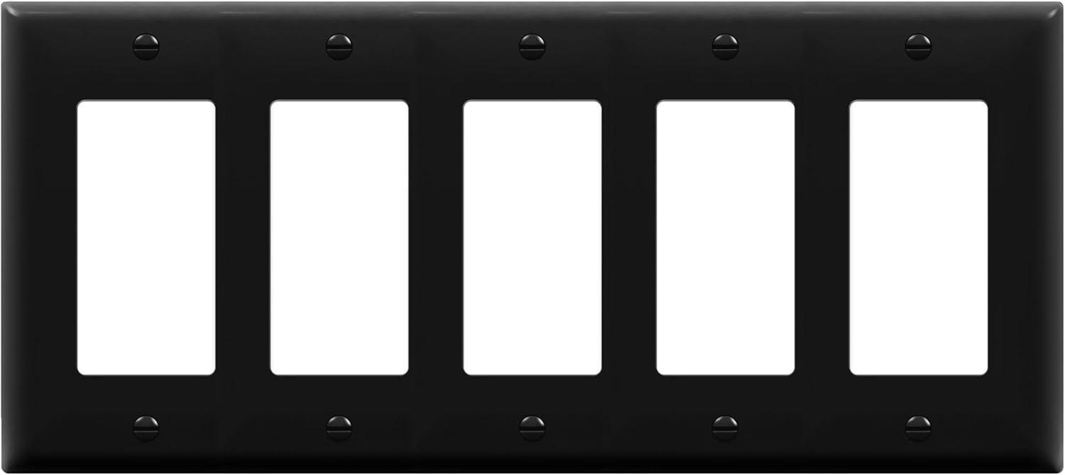 ENERLITES Decorator Light Switch or Receptacle Outlet Wall Plate, Gloss Finish, Size 5-Gang 4.50" x 10.03", Polycarbonate Thermoplastic, 8835-BK, Black