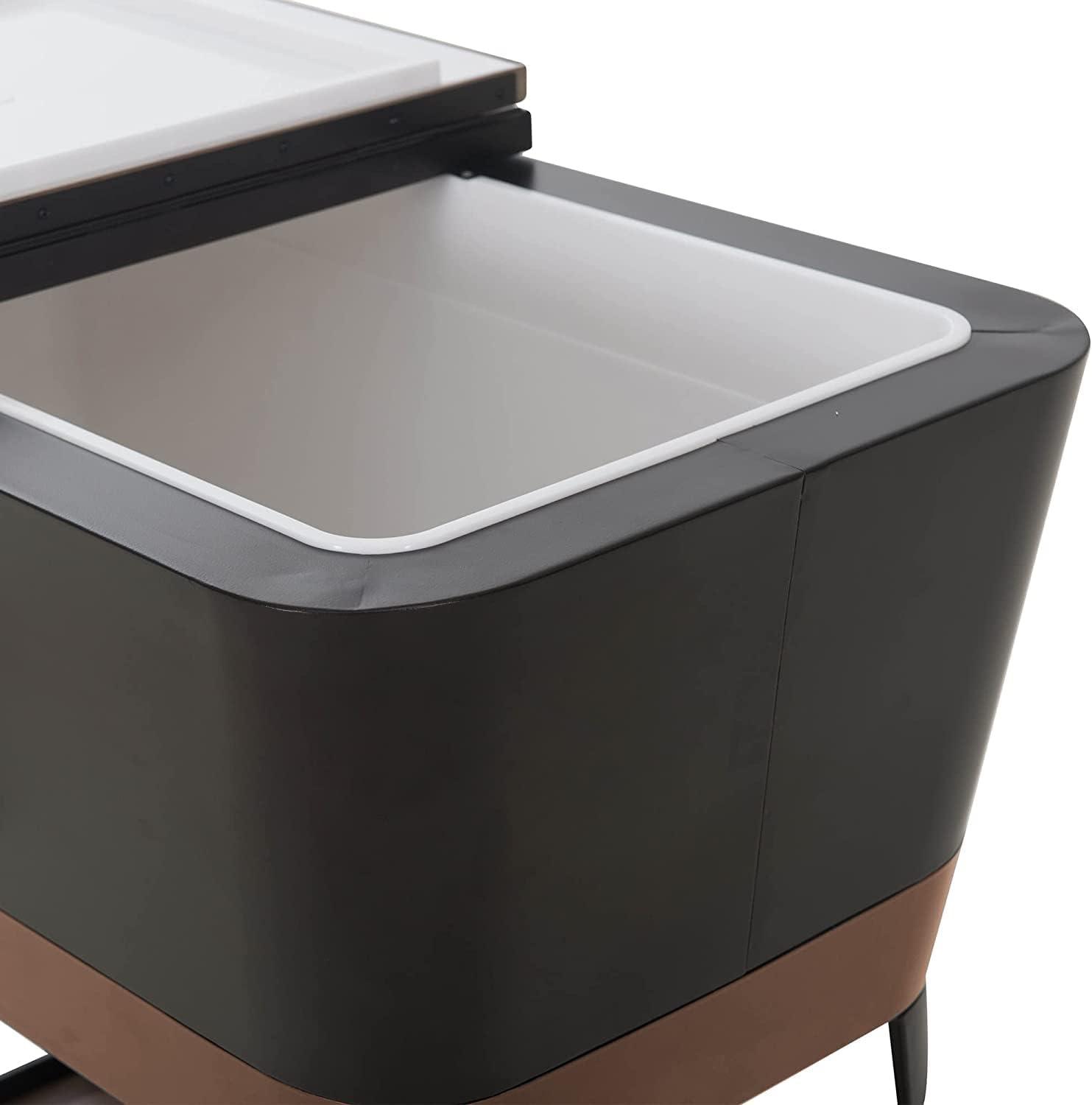 Sunjoy Durant 80-Quart Wood Grain Finish Metal Rolling Ice Chest Cooler Cart with Storage Shelf, Steel Bottle Opener, and Lockable Wheels