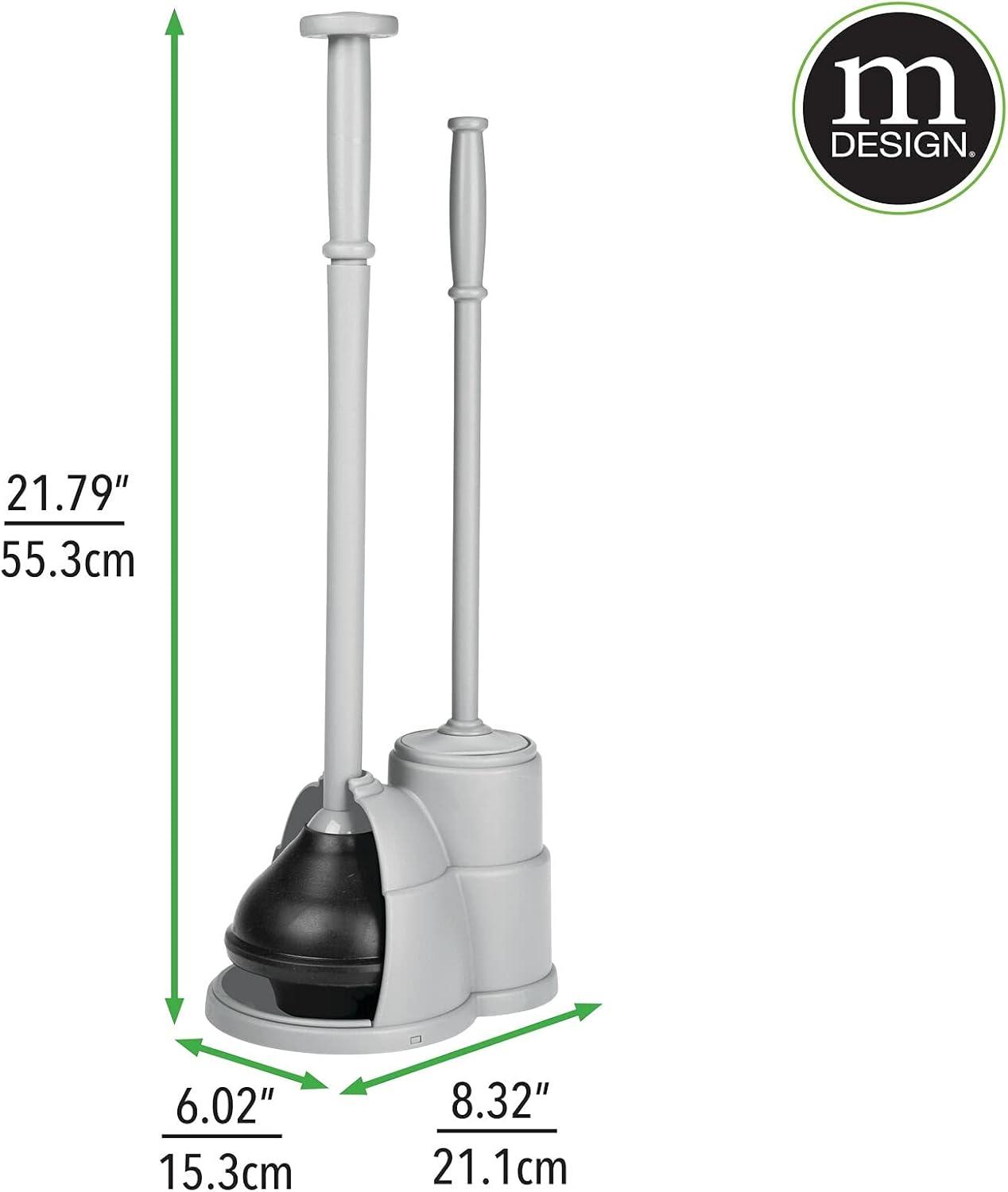 Gray Compact Toilet Plunger and Brush Set with Holder