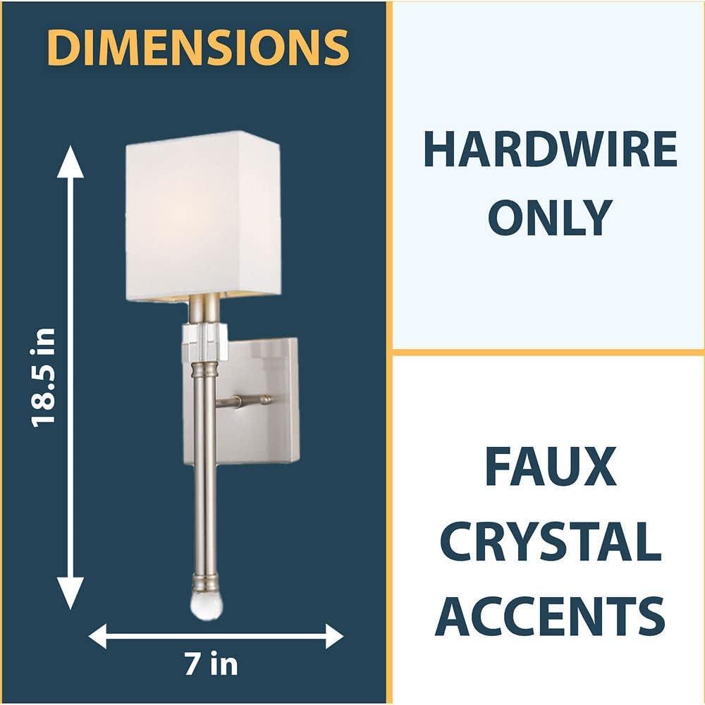 Elegant Satin Nickel Wall Sconce with Crystal Ornaments and Square Hardback Shade