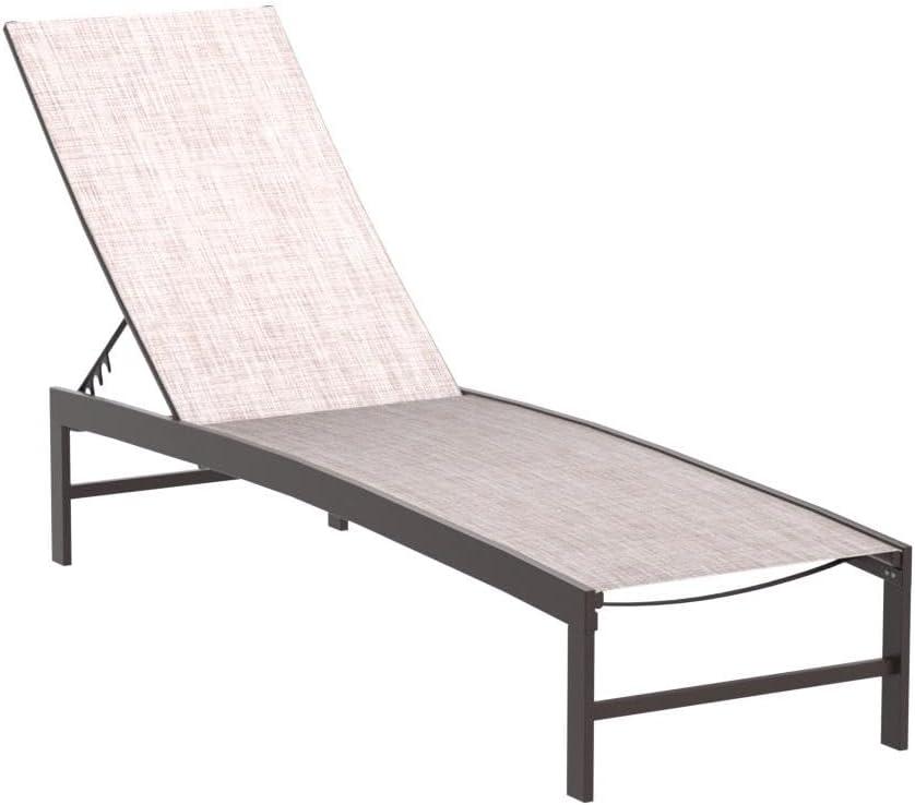 Beige Aluminum Adjustable Outdoor Chaise Lounge with Textilene Fabric