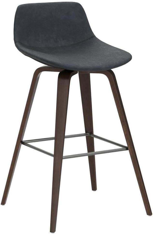 Simpli Home Randolph Upholstered Bentwood Mid-Century Modern Bar & Counter Stool with Chrome Footrest (Set of 2) (Set of 2)