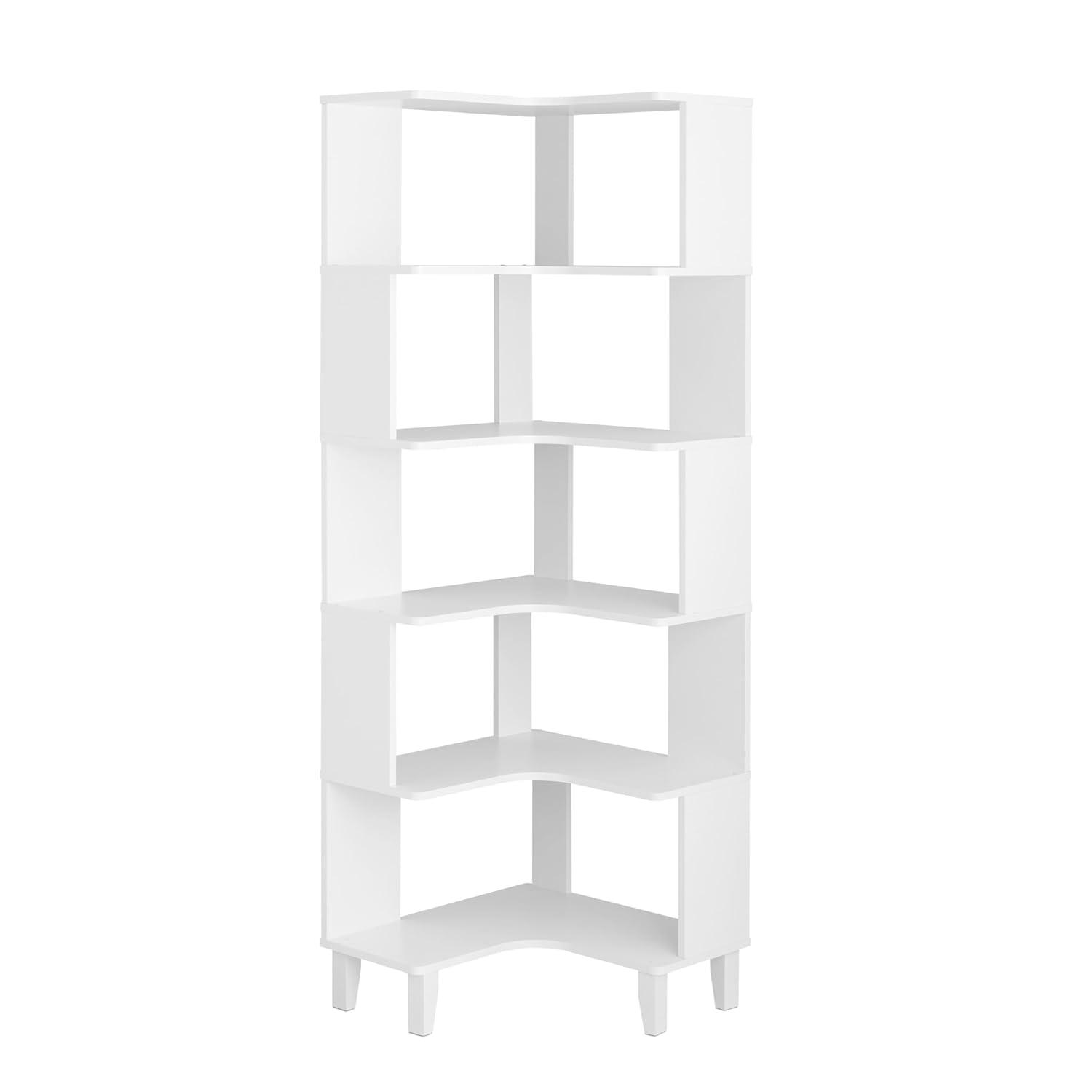 Prepac Nordik 6-Tier White Modern Mid Century Corner Bookcase, 71.5" Extra Tall White Corner Shelf with Storage, Multifunctional Freestanding Bookshelf for Home Office, Living Room, Bedroom