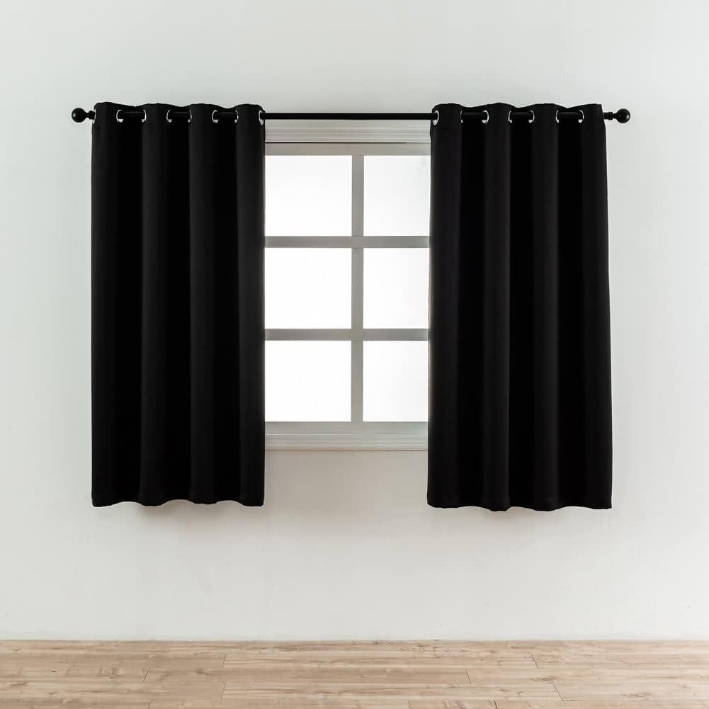 Coodeto Short Blackout Curtains Black, Set of 2, W52 x L63 - Blackout Curtains for Kitchen and Kids Bedroom