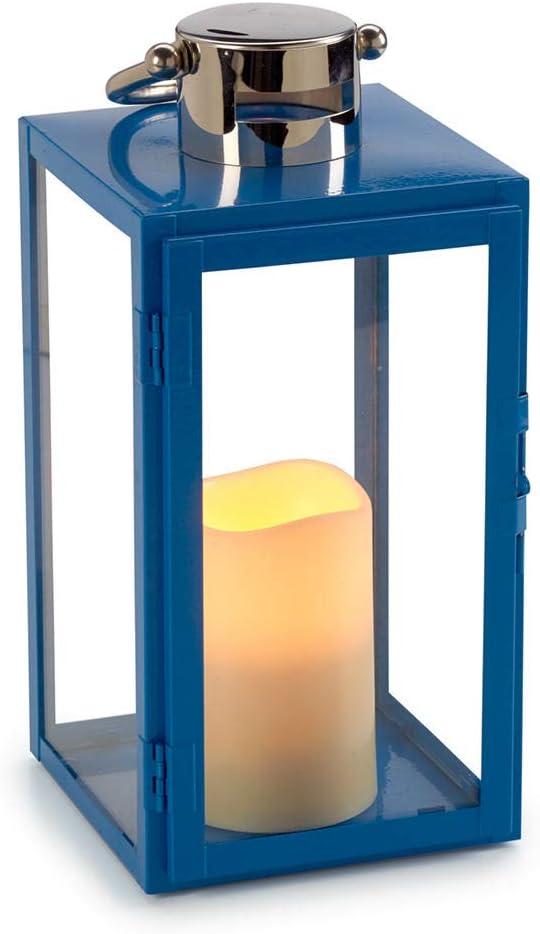 Winter Nights 11" Vibrant Blue Stainless Steel LED Lantern