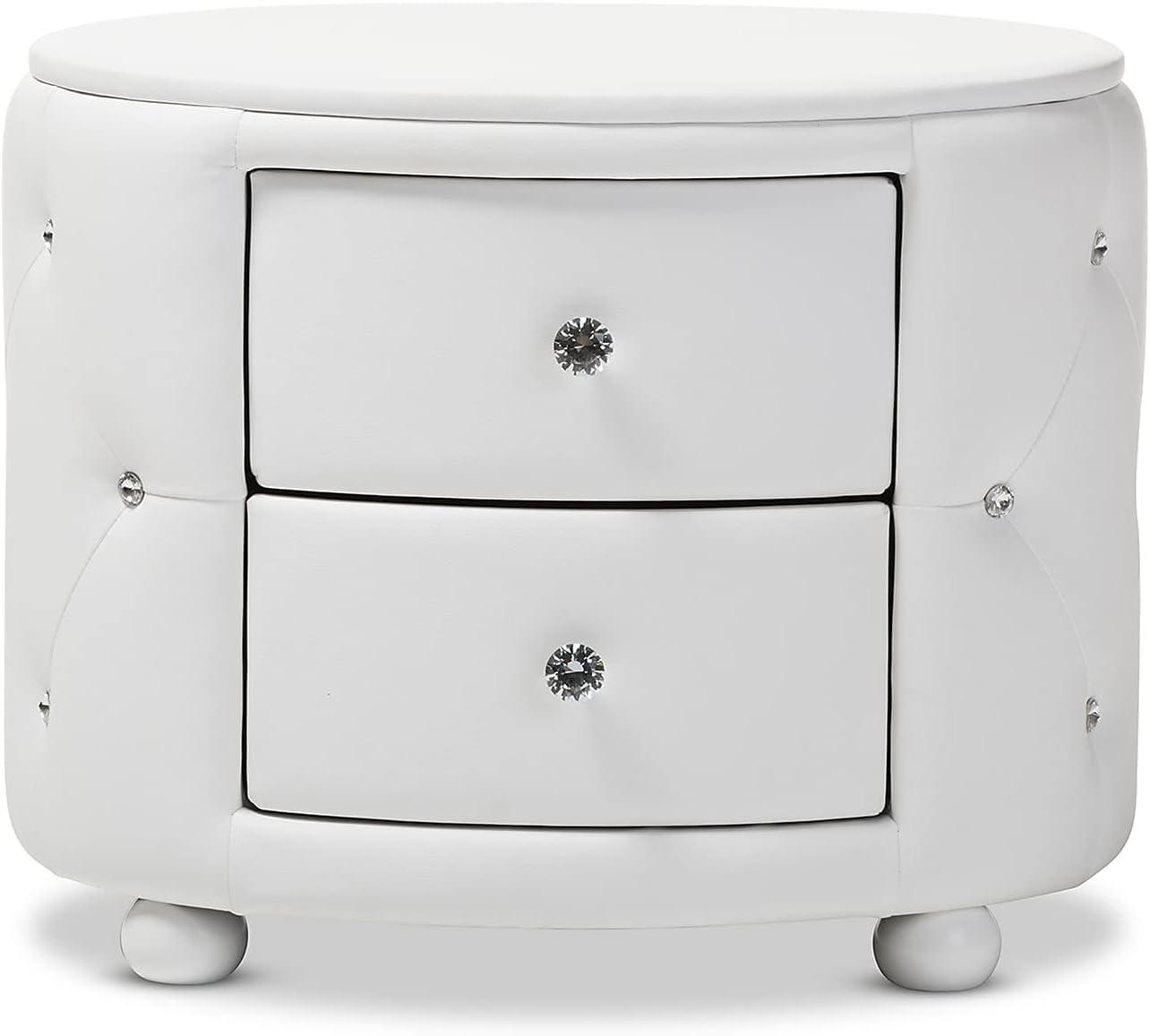 Davina Hollywood Glamour Style Oval 2 - Drawer Faux Leather Upholstered Nightstand - Baxton Studio