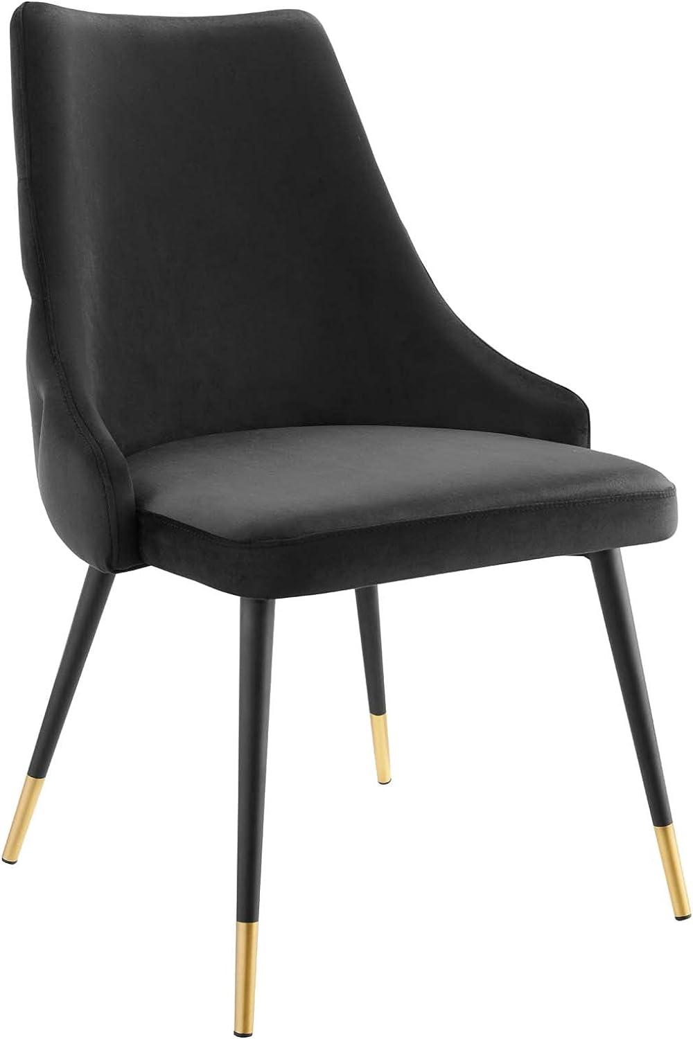 Elegant Black Velvet Dining Side Chair with Gold Tapered Legs