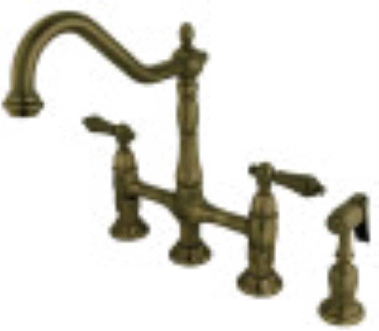 Kingston Brass KS1273ALBS Heritage 8-Inch Kitchen Bridge Faucet with Brass Sprayer, Antique Brass