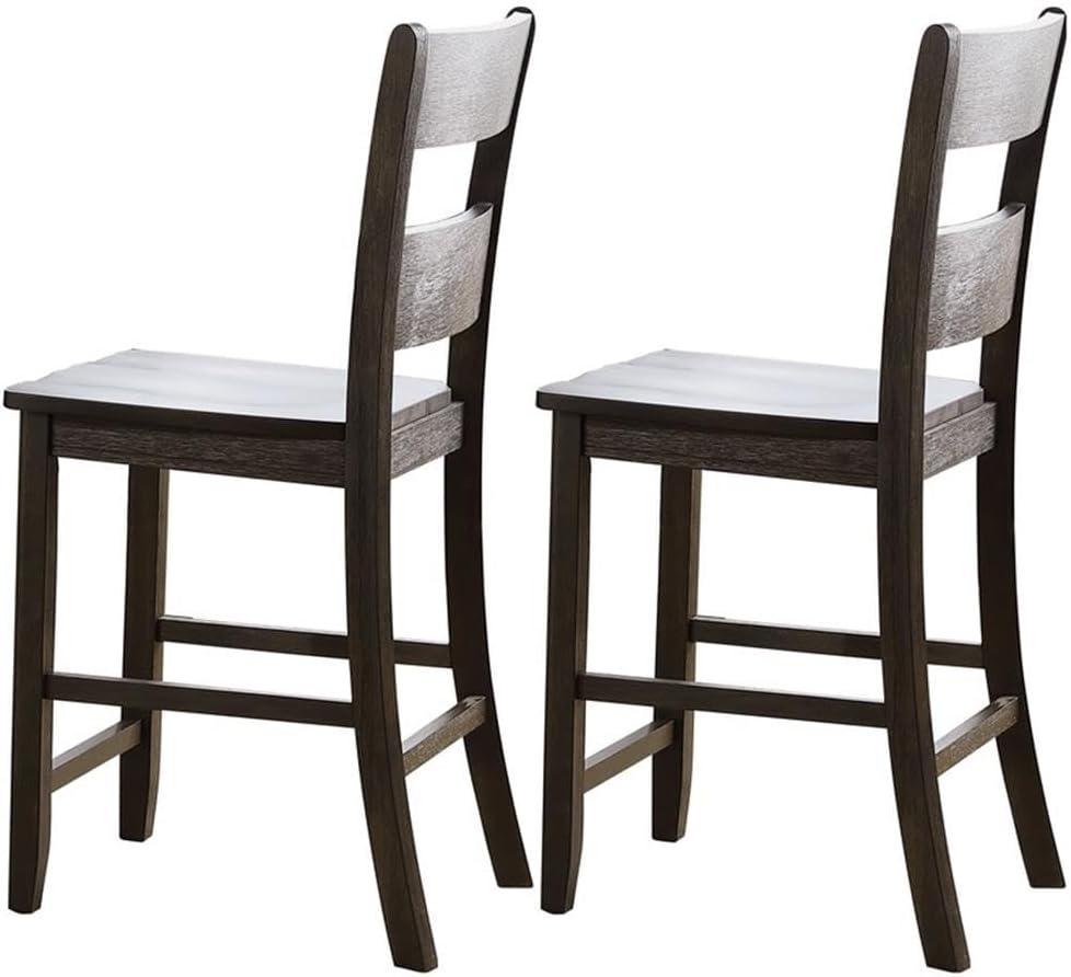 ACME Haddie Wood Counter Height Dining Chair in Distressed Walnut (Set of 2)