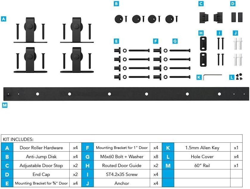 Architectural Products 60" Mini Barn Door Hardware Kits for Double Cabinet Doors Top Mount Design in Matte Black FSDH-TOPMT-BK-5-DD trimmable Down to 55" No TV Stand