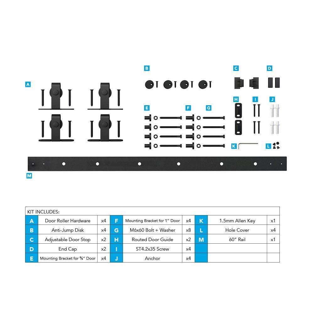Architectural Products 60" Mini Barn Door Hardware Kits for Double Cabinet Doors Top Mount Design in Matte Black FSDH-TOPMT-BK-5-DD trimmable Down to 55" No TV Stand