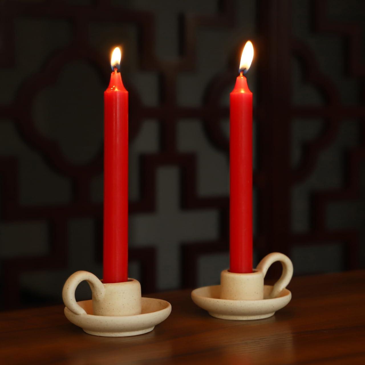 2Pcs Ceramic Candlestick Nordic Style Candleholder Desktop Candle Stand