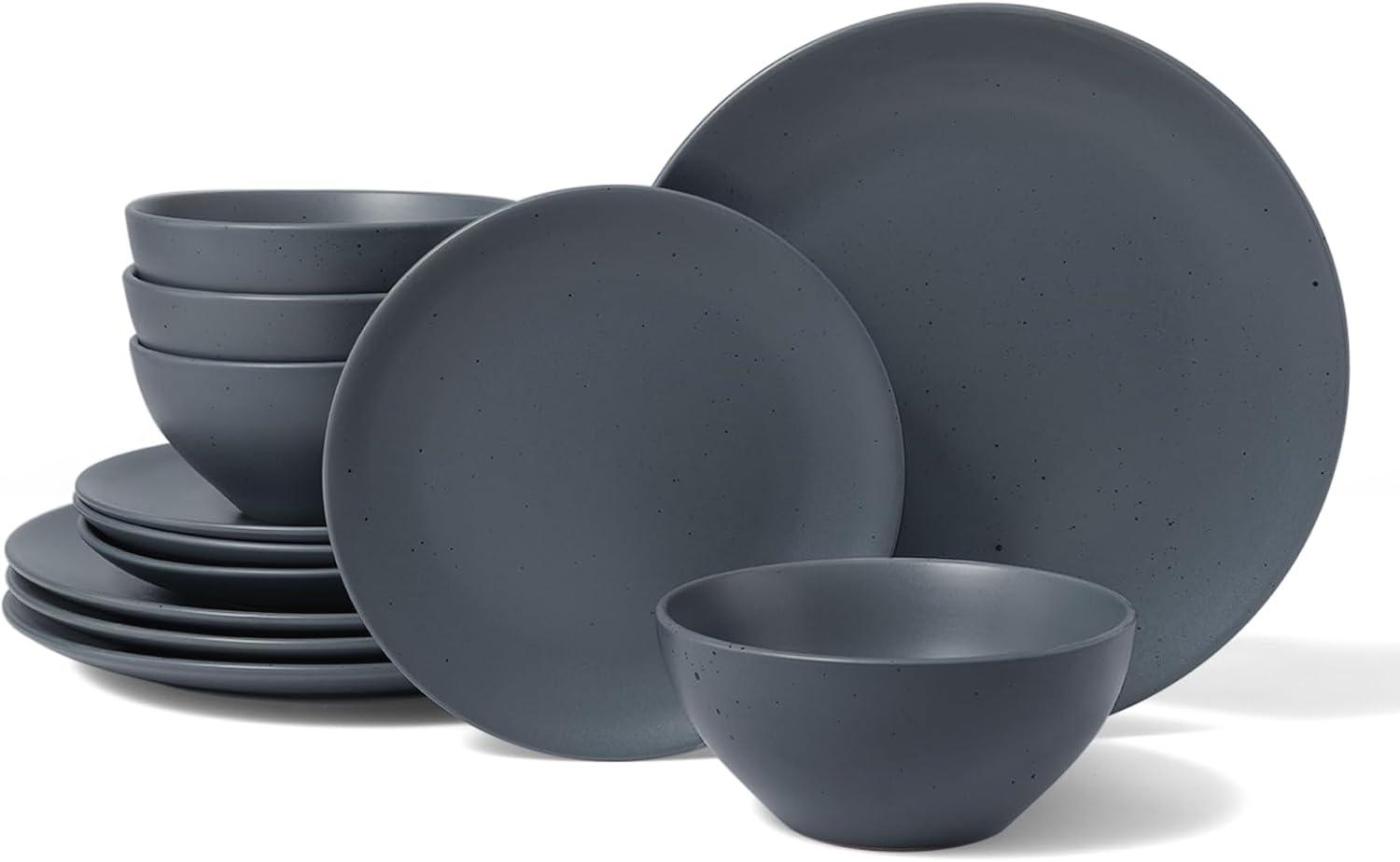 Charcoal Matte Ceramic Round Dinnerware Set for 4