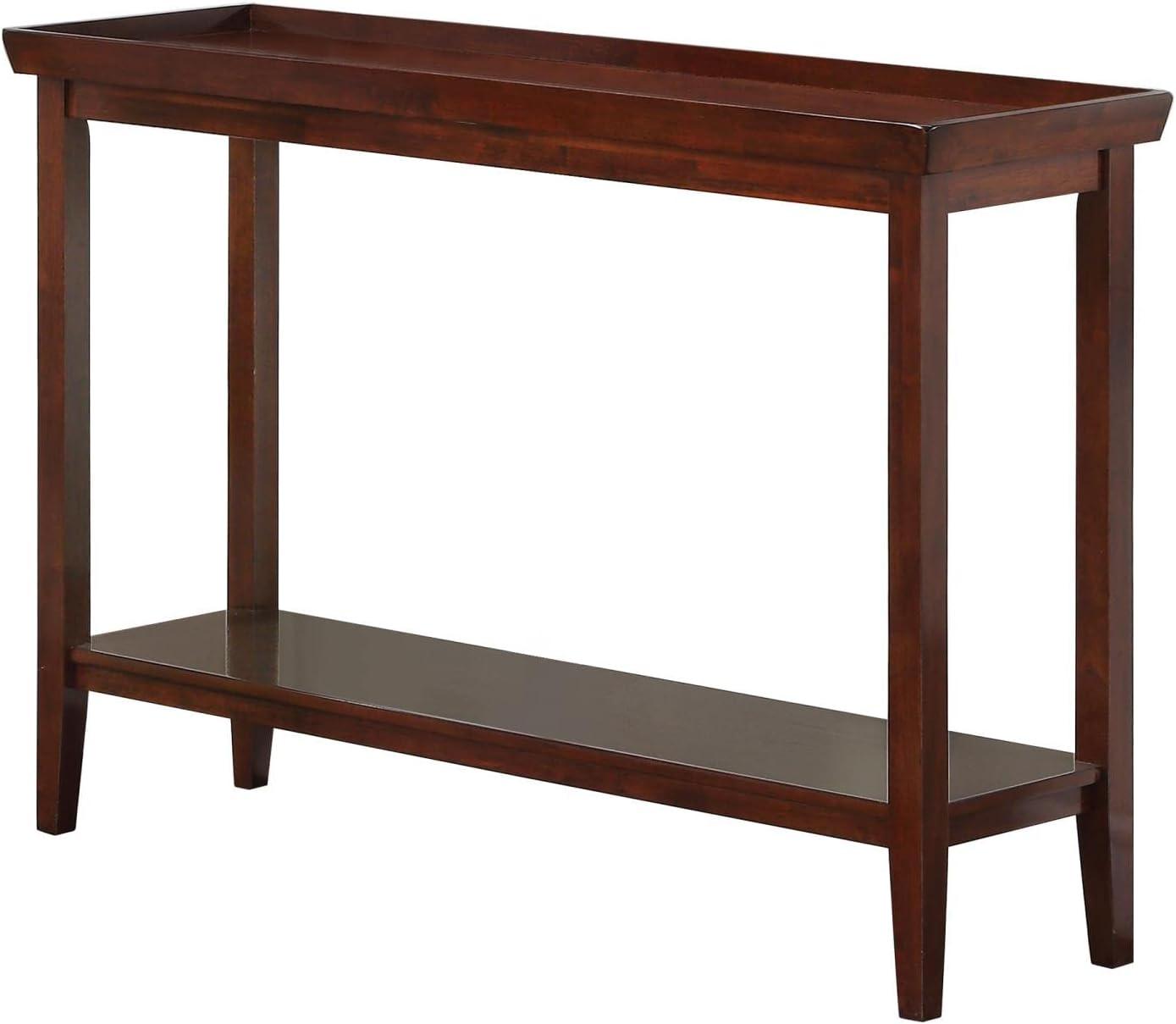 Espresso Rubberwood Console Table with Storage Shelf