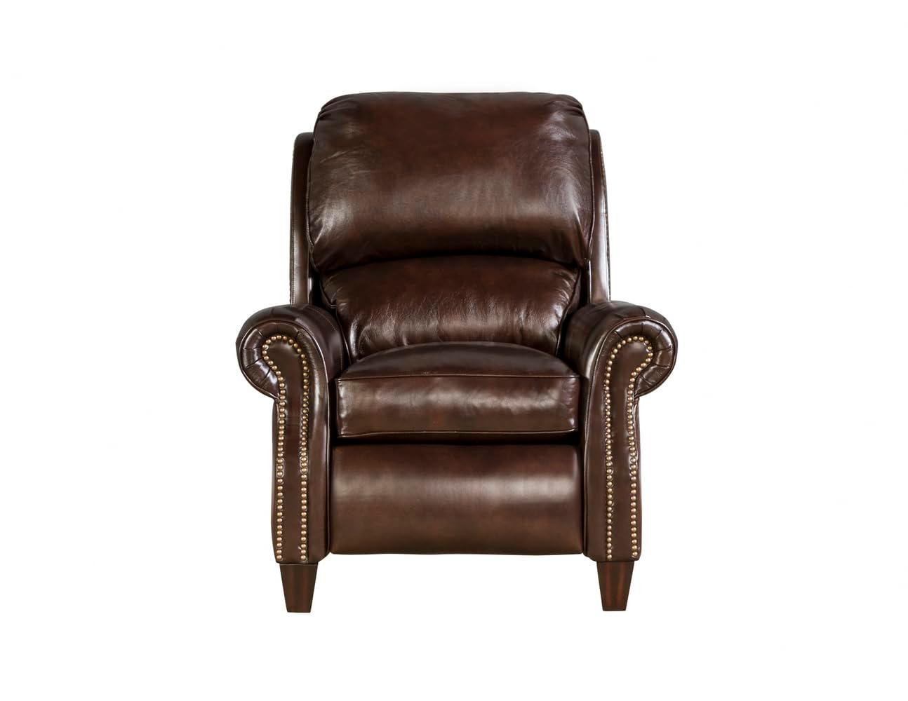 Contemporary Churchill Brown Leather Recliner with Espresso Wood Legs