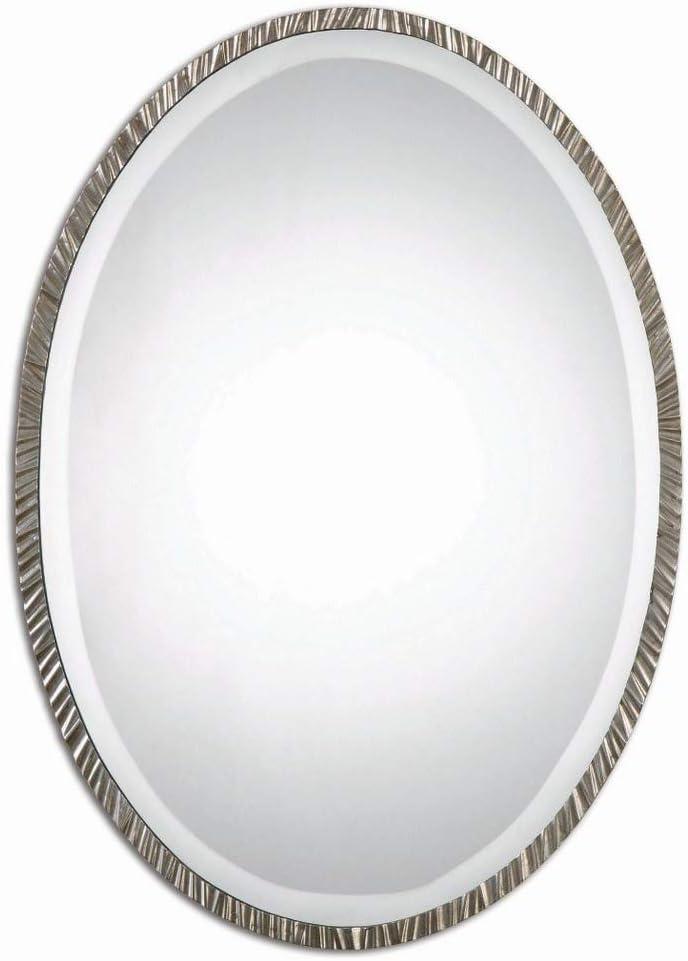 Uttermost Oval Vanity Accent Wall Mirror Modern Polished Nickel Metal Frame 20" Wide for Bathroom Bedroom Living Room Home Office