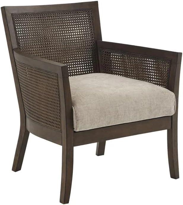 Madison Park Paulie Accent Chair Cream/Reclaimed Natural: Upholstered Wingback, Rubberwood Frame