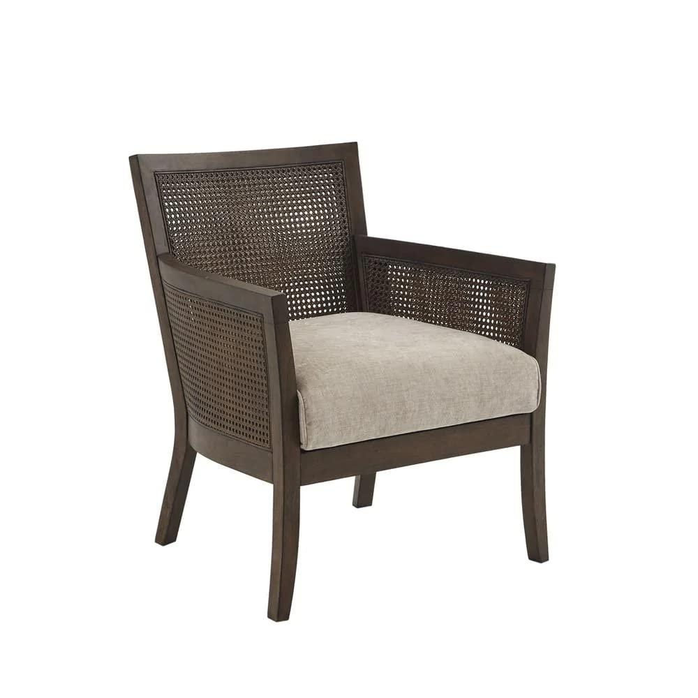 Madison Park Paulie Accent Chair Cream/Reclaimed Natural: Upholstered Wingback, Rubberwood Frame