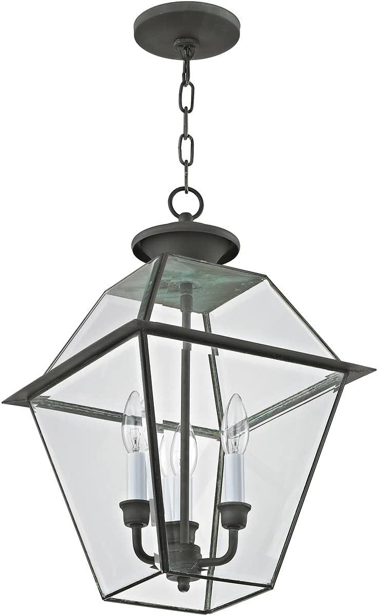 Charcoal Brushed Nickel 3-Light Outdoor Island Pendant with Clear Beveled Glass