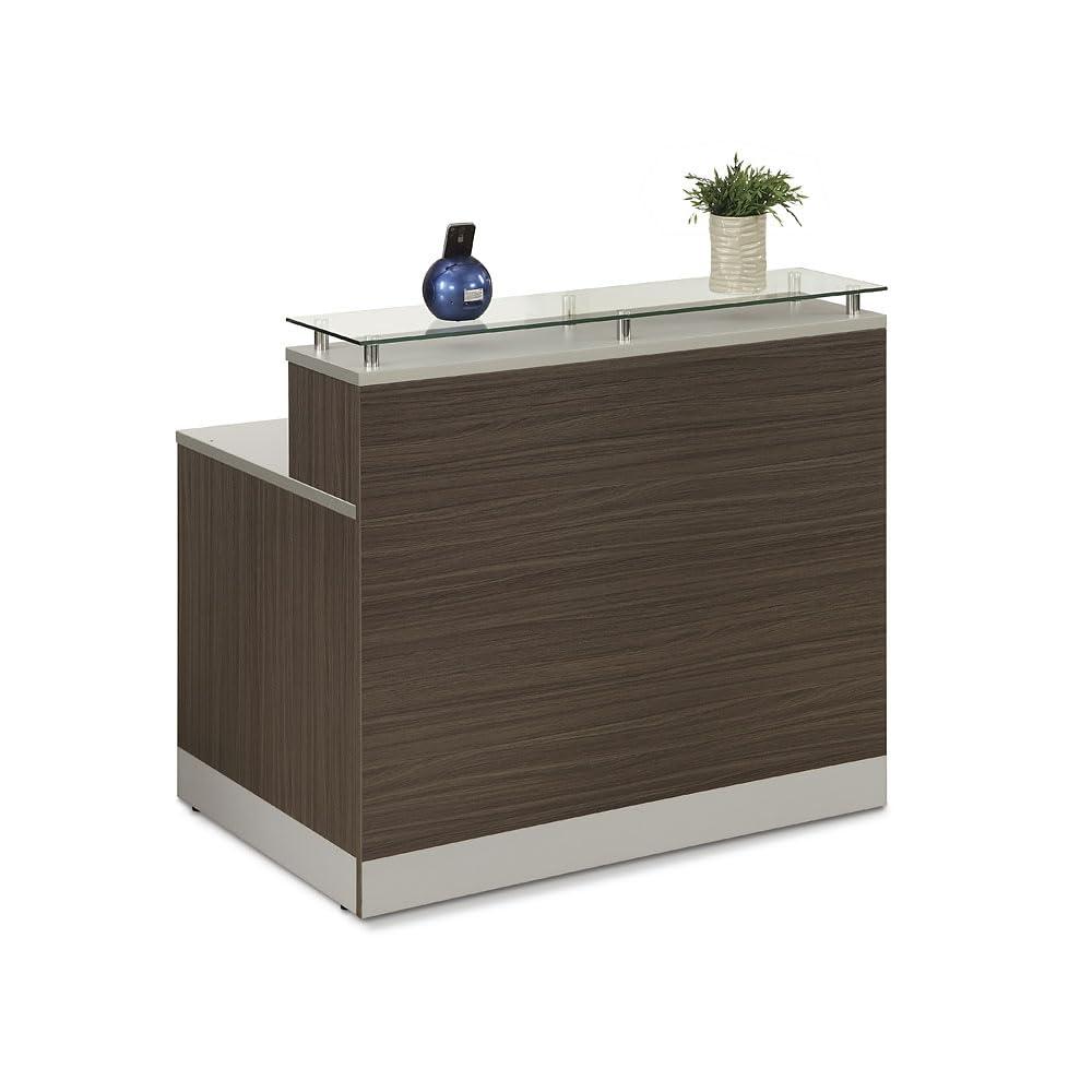NBF Modern Small Reception Desk Counter Office Lobby Salon Durable Driftwood Laminate Cable Management Desk Compact 48"W x 32"D