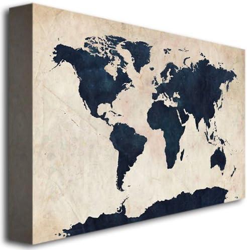 Trademark Art "World Map - Navy" Canvas Wall Art by Michael Tompsett