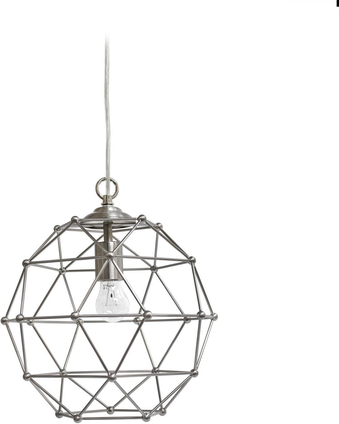 Contemporary Hexagon Brushed Nickel Pendant Light, 12"