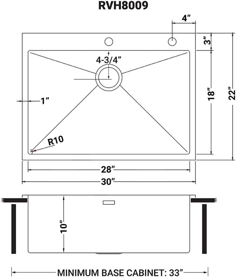 Ruvati 30 x 22 inch Drop-in Topmount Stainless Steel Rounded Corners Kitchen Sink Single Bowl