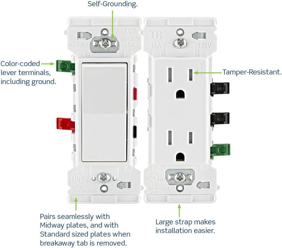 Leviton White Single Pole 15 Amp Rocker Switch